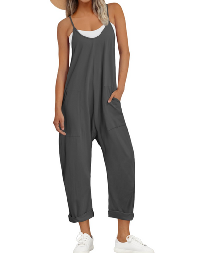 Isla | Sleeveless Jumpsuit Black Rayon Wide-Leg Spaghetti Strap for Women
