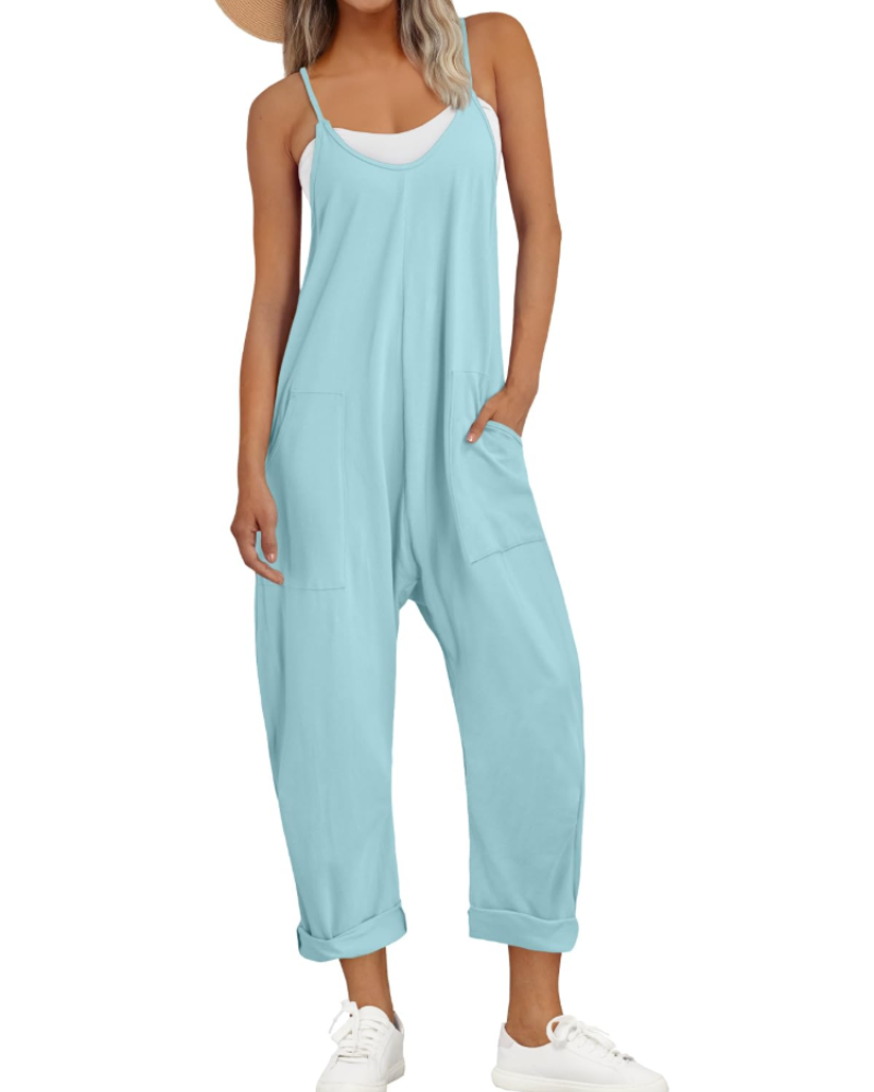 Isla | Sleeveless Jumpsuit Black Rayon Wide-Leg Spaghetti Strap for Women