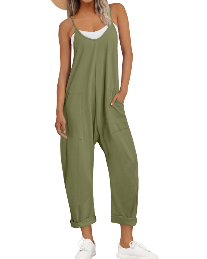 Isla | Sleeveless Jumpsuit Black Rayon Wide-Leg Spaghetti Strap for Women