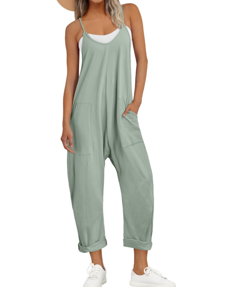 Isla | Sleeveless Jumpsuit Black Rayon Wide-Leg Spaghetti Strap for Women