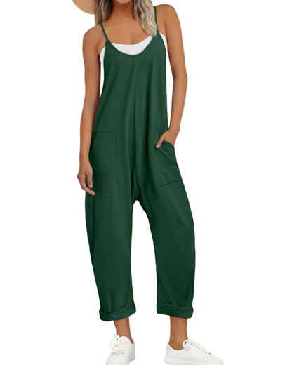 Isla | Sleeveless Jumpsuit Black Rayon Wide-Leg Spaghetti Strap for Women
