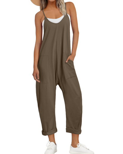 Isla | Sleeveless Jumpsuit Black Rayon Wide-Leg Spaghetti Strap for Women