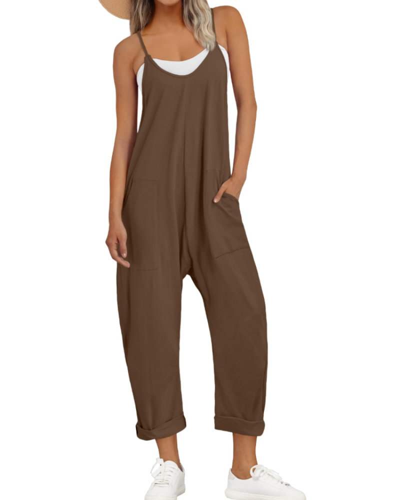 Isla | Sleeveless Jumpsuit Black Rayon Wide-Leg Spaghetti Strap for Women