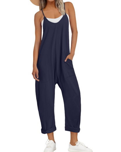 Isla | Sleeveless Jumpsuit Black Rayon Wide-Leg Spaghetti Strap for Women