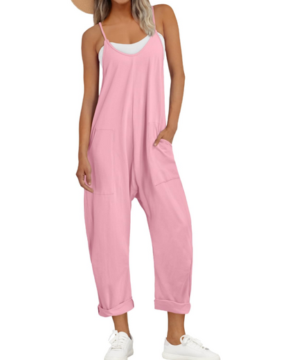 Isla | Sleeveless Jumpsuit Black Rayon Wide-Leg Spaghetti Strap for Women