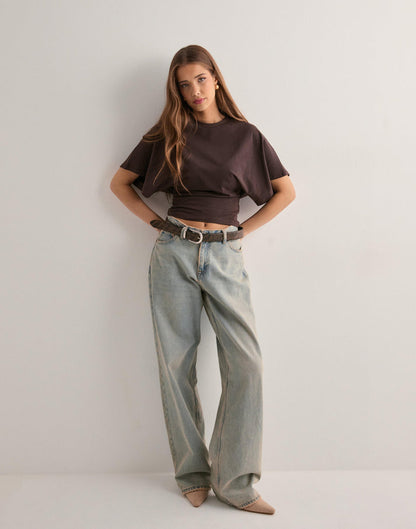 Amber | Cropped T-Shirt Dark Brown Cotton Short Sleeve for Women