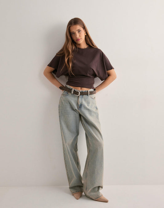 Amber | Cropped T-Shirt Dark Brown Cotton Short Sleeve for Women