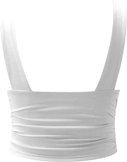 Corinne | Sleeveless Crop Top White Ruched Deep V-Neck for Women