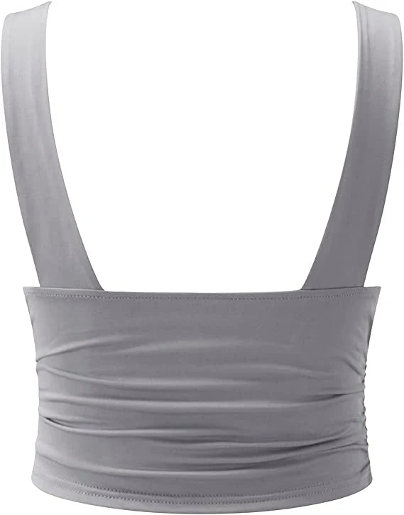 Corinne | Sleeveless Crop Top White Ruched Deep V-Neck for Women