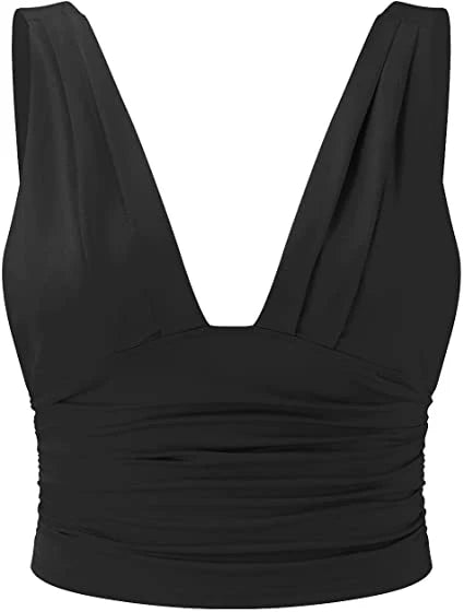 Corinne | Sleeveless Crop Top White Ruched Deep V-Neck for Women