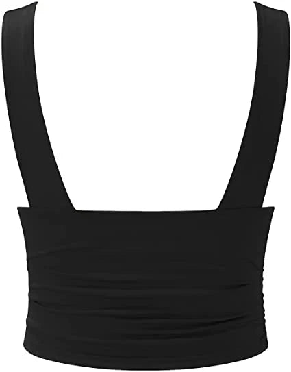 Corinne | Sleeveless Crop Top White Ruched Deep V-Neck for Women