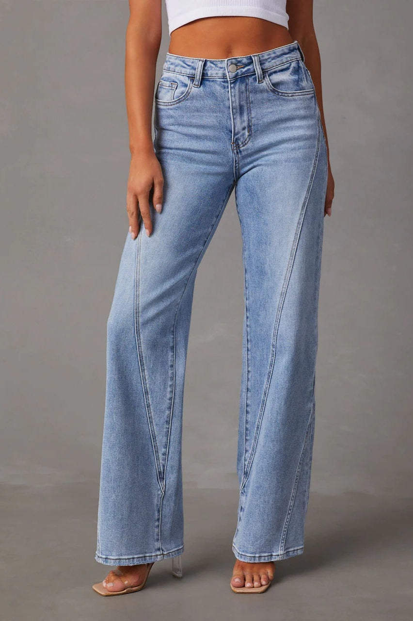 Mabel | Wide-Leg Jeans Light Blue Denim Seam Detail for Women