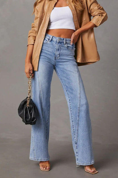 Mabel | Wide-Leg Jeans Light Blue Denim Seam Detail for Women