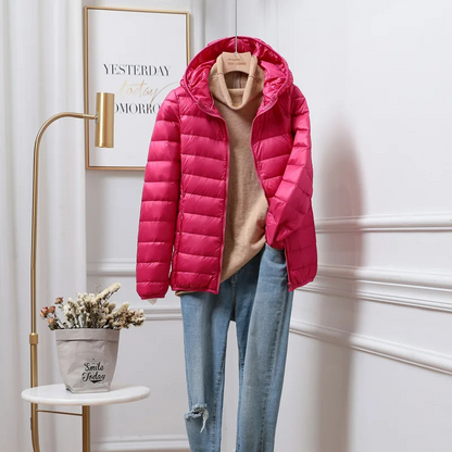 Daisy | Cropped Puffer Jacket Pink Lightweight Hooded for Women