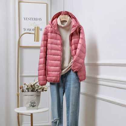 Daisy | Cropped Puffer Jacket Pink Lightweight Hooded for Women
