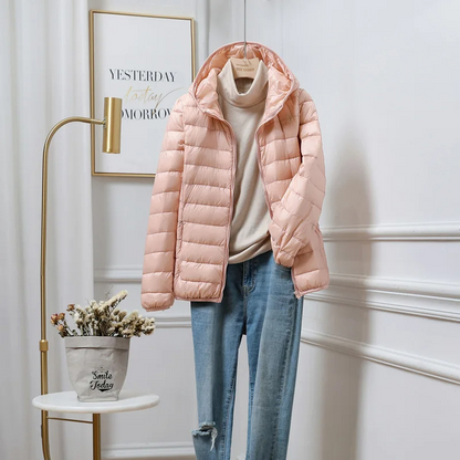 Daisy | Cropped Puffer Jacket Pink Lightweight Hooded for Women
