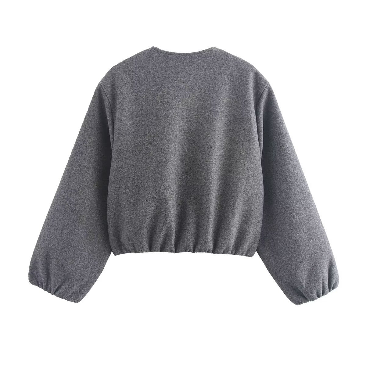 Tabitha | Cropped Bomber Jacket Grey Wool-Blend Elasticated Hem for Women