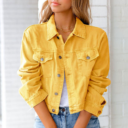 Poppy | Cropped Denim Jacket Pink Relaxed Fit Button-Up for Women