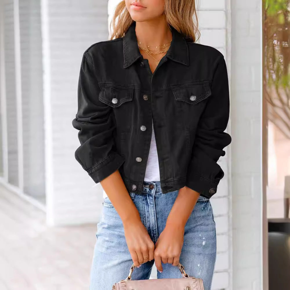 Poppy | Cropped Denim Jacket Pink Relaxed Fit Button-Up for Women