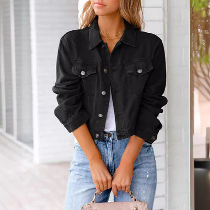 Poppy | Cropped Denim Jacket Pink Relaxed Fit Button-Up for Women