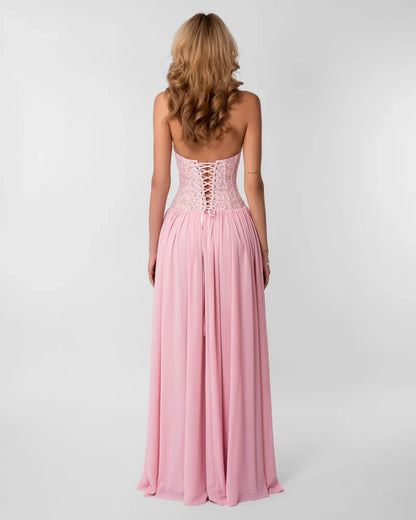 Elspeth | Maxi Party Dress Pink Lace Corset Halter for Women