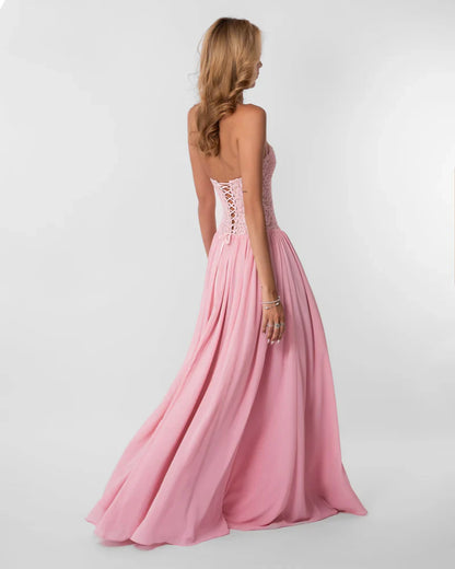 Elspeth | Maxi Party Dress Pink Lace Corset Halter for Women