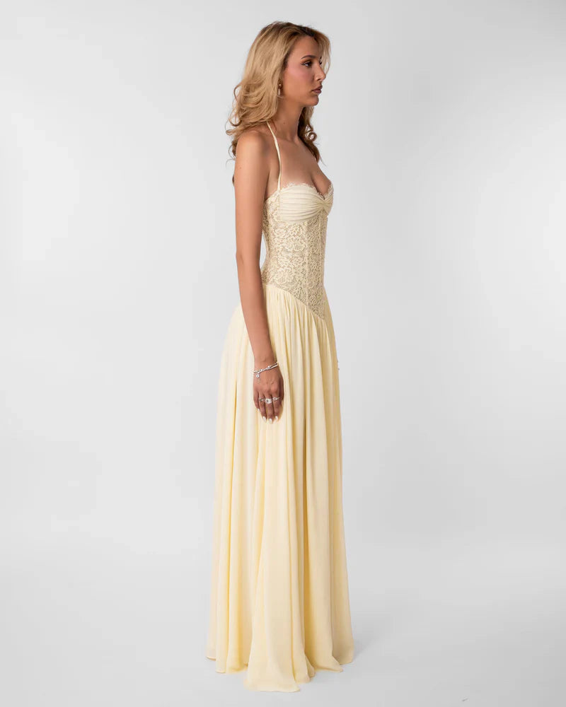 Elspeth | Maxi Party Dress Pink Lace Corset Halter for Women