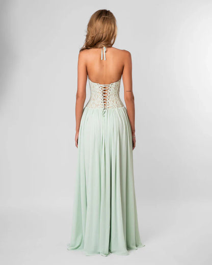 Elspeth | Maxi Party Dress Pink Lace Corset Halter for Women