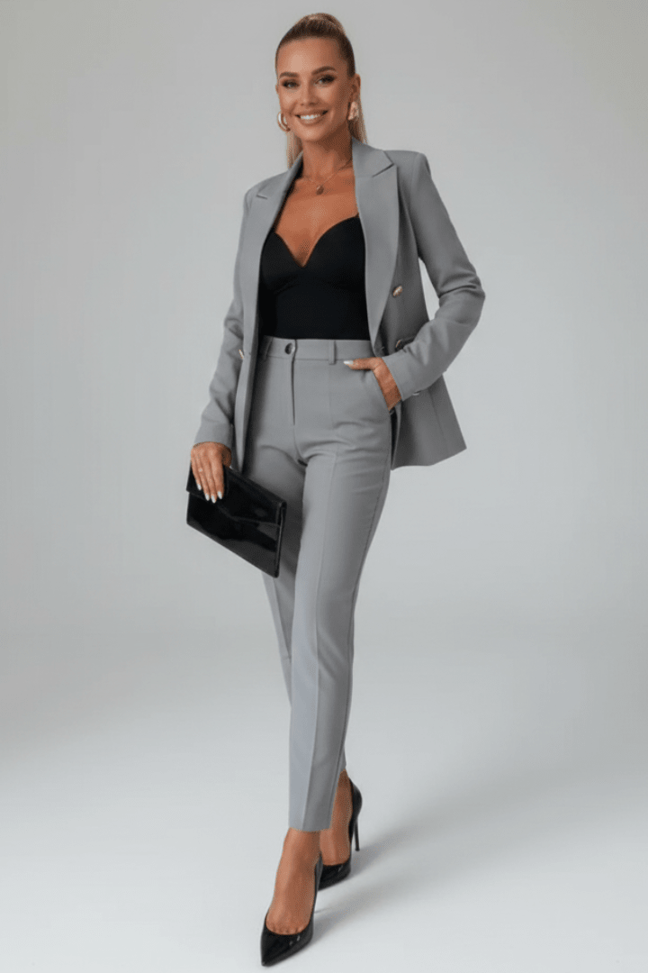 Elspeth | Blazer Trouser Suit Set Sky Blue Tailored Double-Breasted for Women