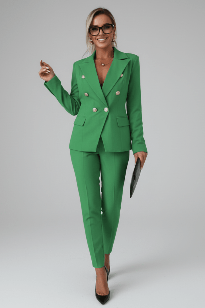 Elspeth | Blazer Trouser Suit Set Sky Blue Tailored Double-Breasted for Women