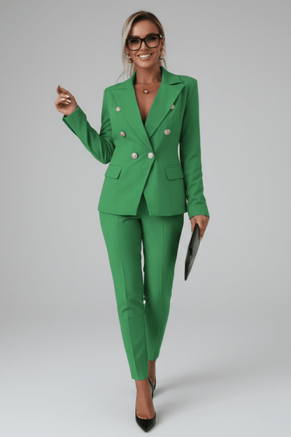 Elspeth | Blazer Trouser Suit Set Sky Blue Tailored Double-Breasted for Women