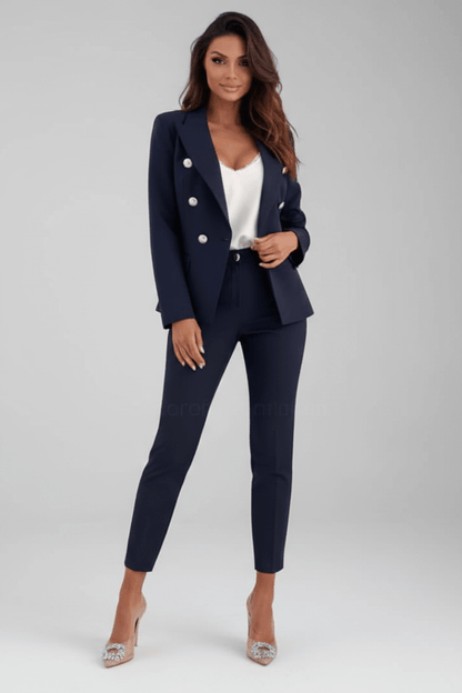 Elspeth | Blazer Trouser Suit Set Sky Blue Tailored Double-Breasted for Women