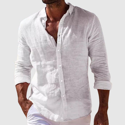 Frederick | Long Sleeve Shirt Light Blue Polyester Linen-Look for Men