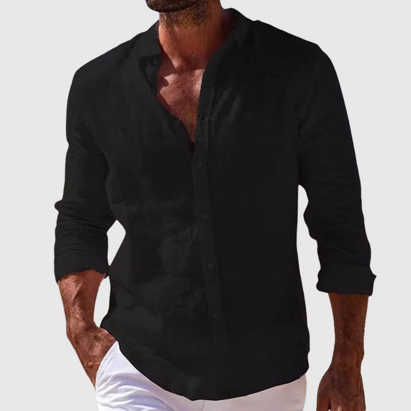 Frederick | Long Sleeve Shirt Light Blue Polyester Linen-Look for Men