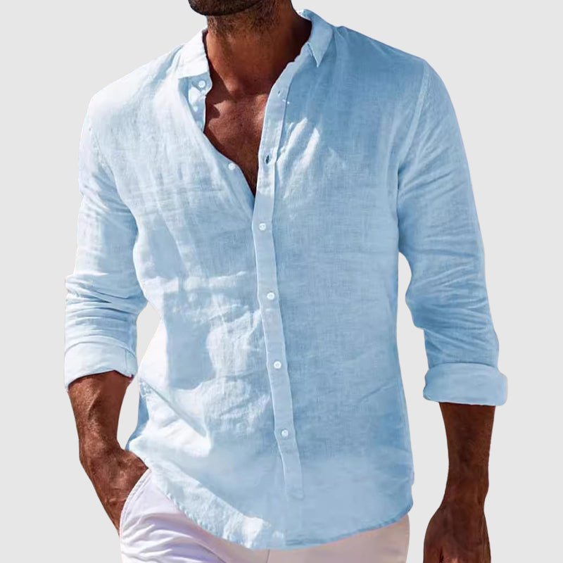 Frederick | Long Sleeve Shirt Light Blue Polyester Linen-Look for Men