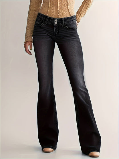 Lena | Flared Jeans Black Washed Denim Low-Rise for Women