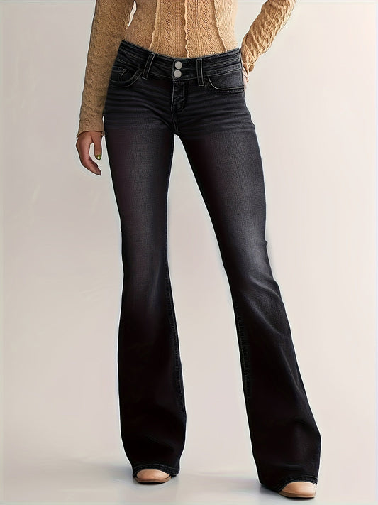 Lena | Flared Jeans Black Washed Denim Low-Rise for Women
