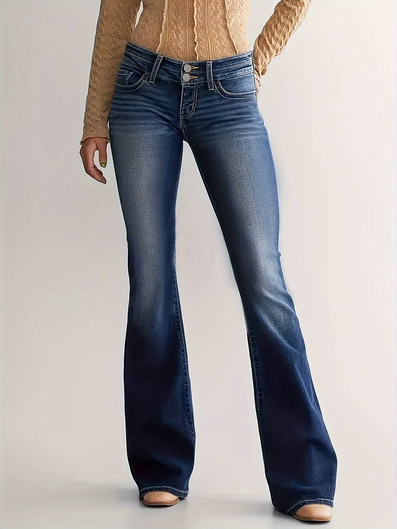 Lena | Flared Jeans Black Washed Denim Low-Rise for Women
