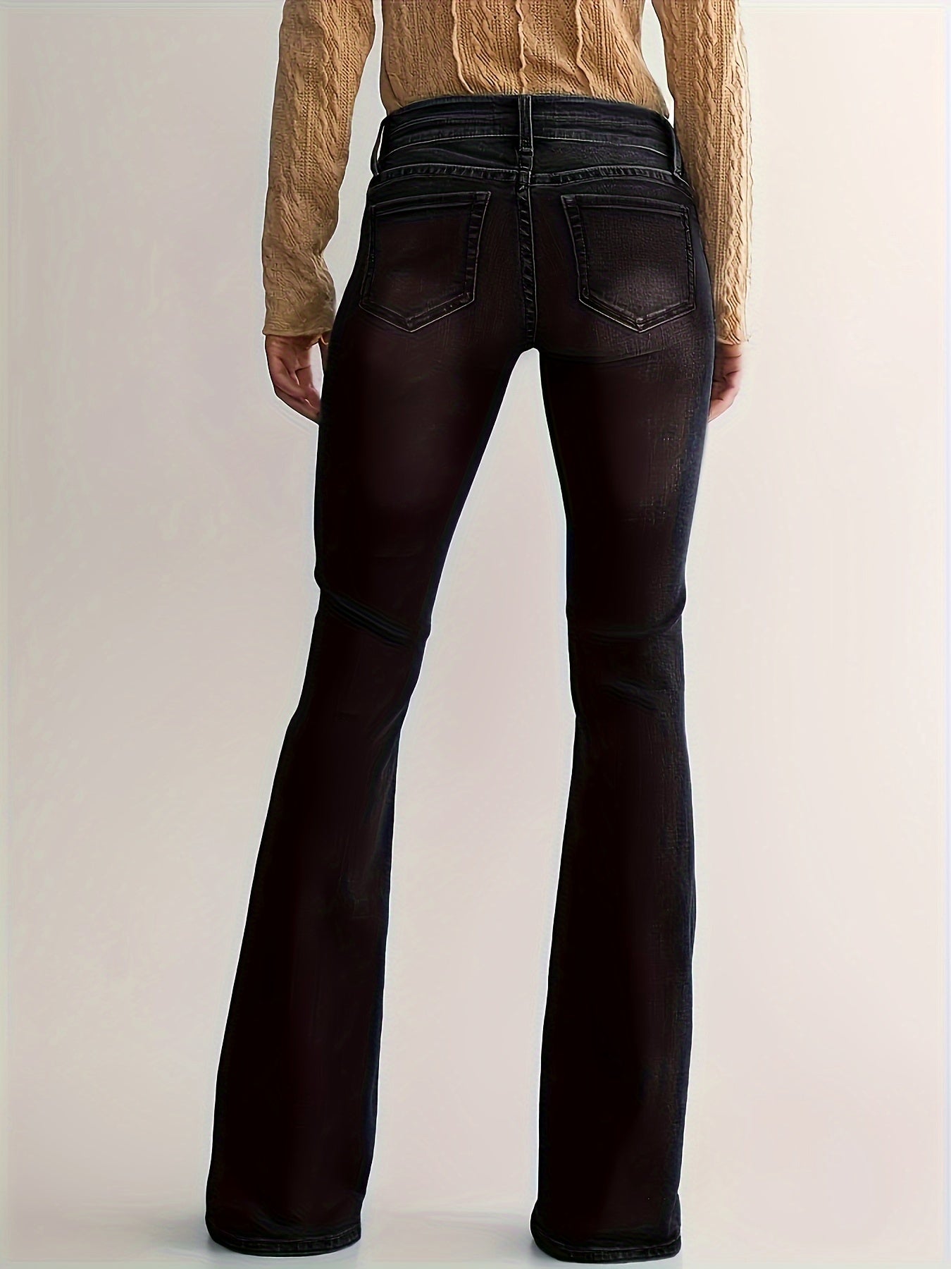 Lena | Flared Jeans Black Washed Denim Low-Rise for Women