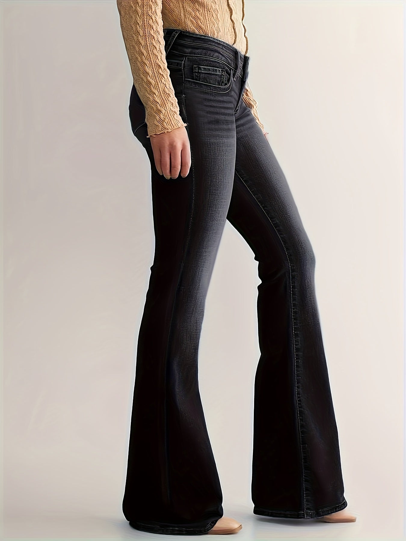 Lena | Flared Jeans Black Washed Denim Low-Rise for Women