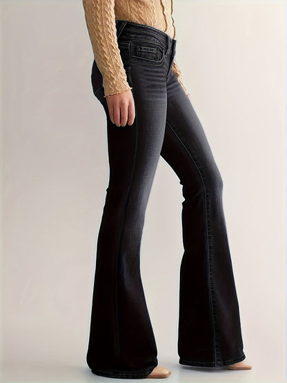 Lena | Flared Jeans Black Washed Denim Low-Rise for Women