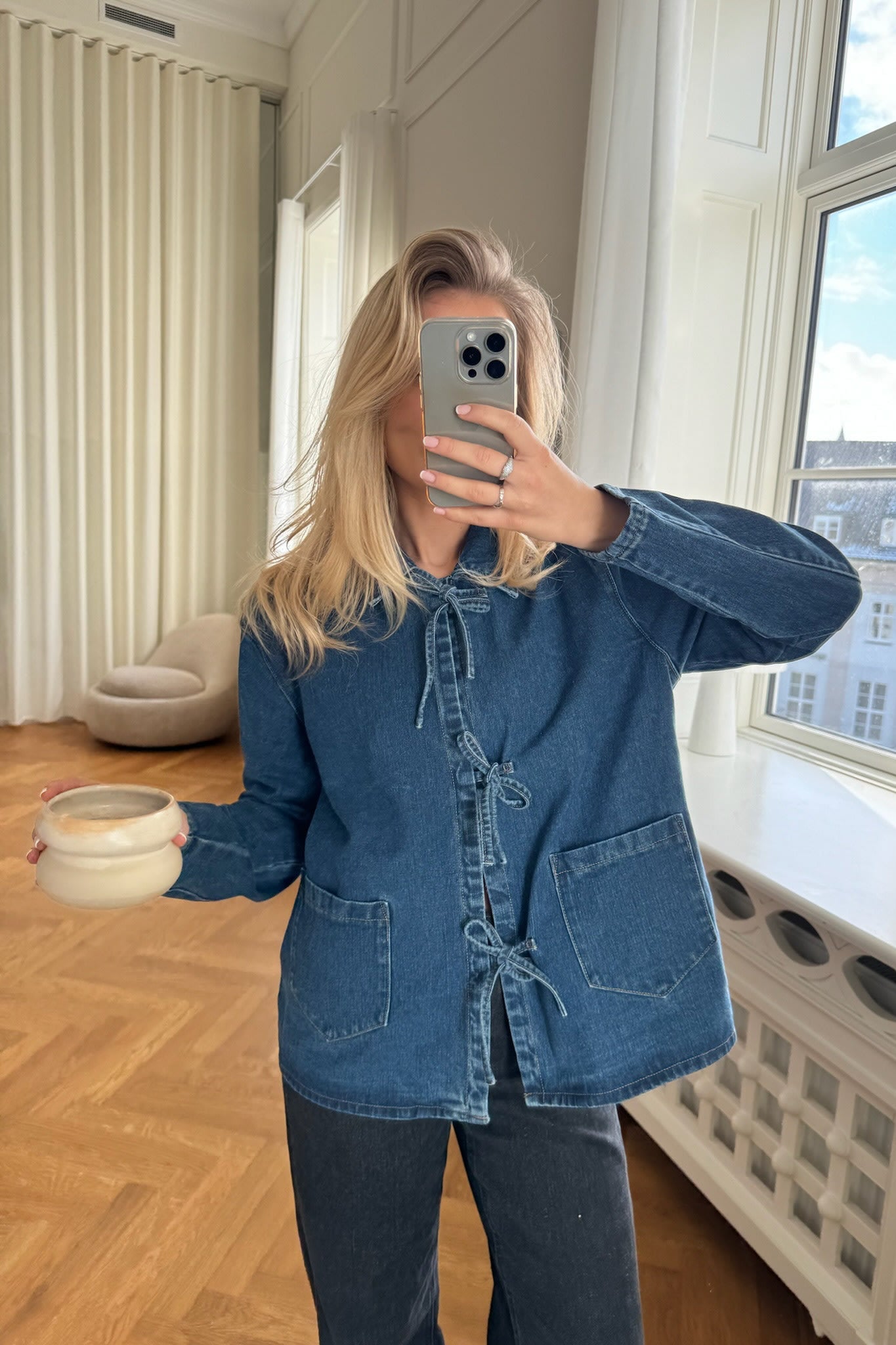 Iris | Denim Jacket Blue Cotton Tie-Front Relaxed Fit for Women