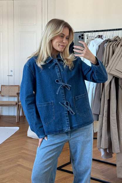 Iris | Denim Jacket Blue Cotton Tie-Front Relaxed Fit for Women