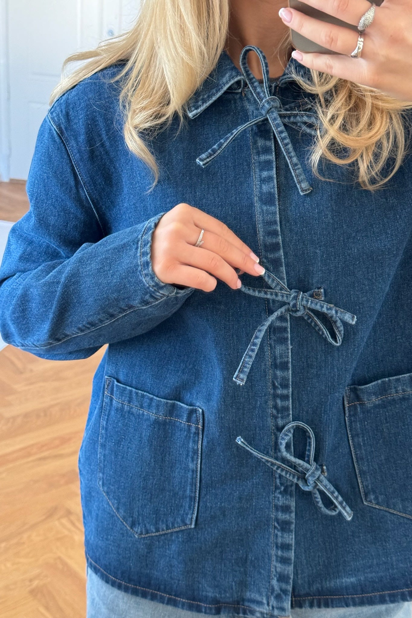 Iris | Denim Jacket Blue Cotton Tie-Front Relaxed Fit for Women