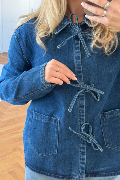Iris | Denim Jacket Blue Cotton Tie-Front Relaxed Fit for Women