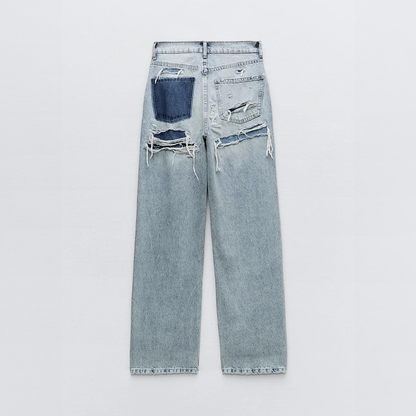 Adelaide | Jeans Light Blue Denim Ripped Wide-Leg Vintage for Women
