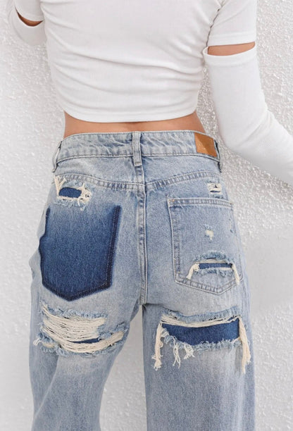 Adelaide | Jeans Light Blue Denim Ripped Wide-Leg Vintage for Women