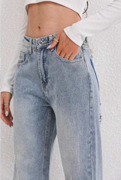 Adelaide | Jeans Light Blue Denim Ripped Wide-Leg Vintage for Women