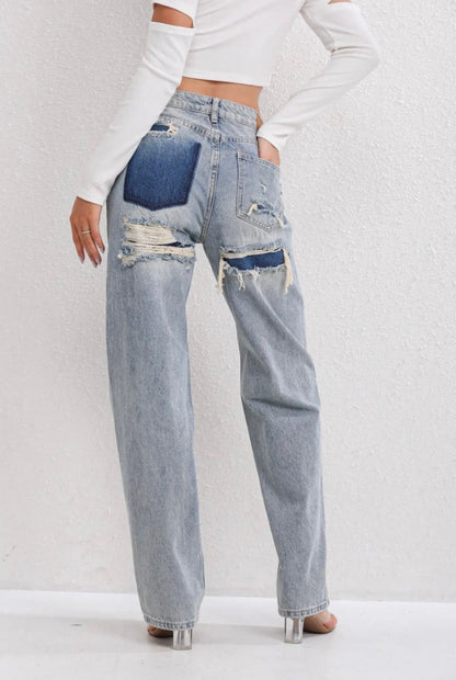 Adelaide | Jeans Light Blue Denim Ripped Wide-Leg Vintage for Women