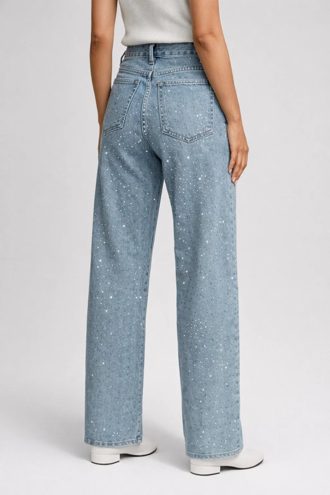 Morwenna | Wide-Leg Jeans Light Blue Denim Crystal Embellished High-Waist for Women